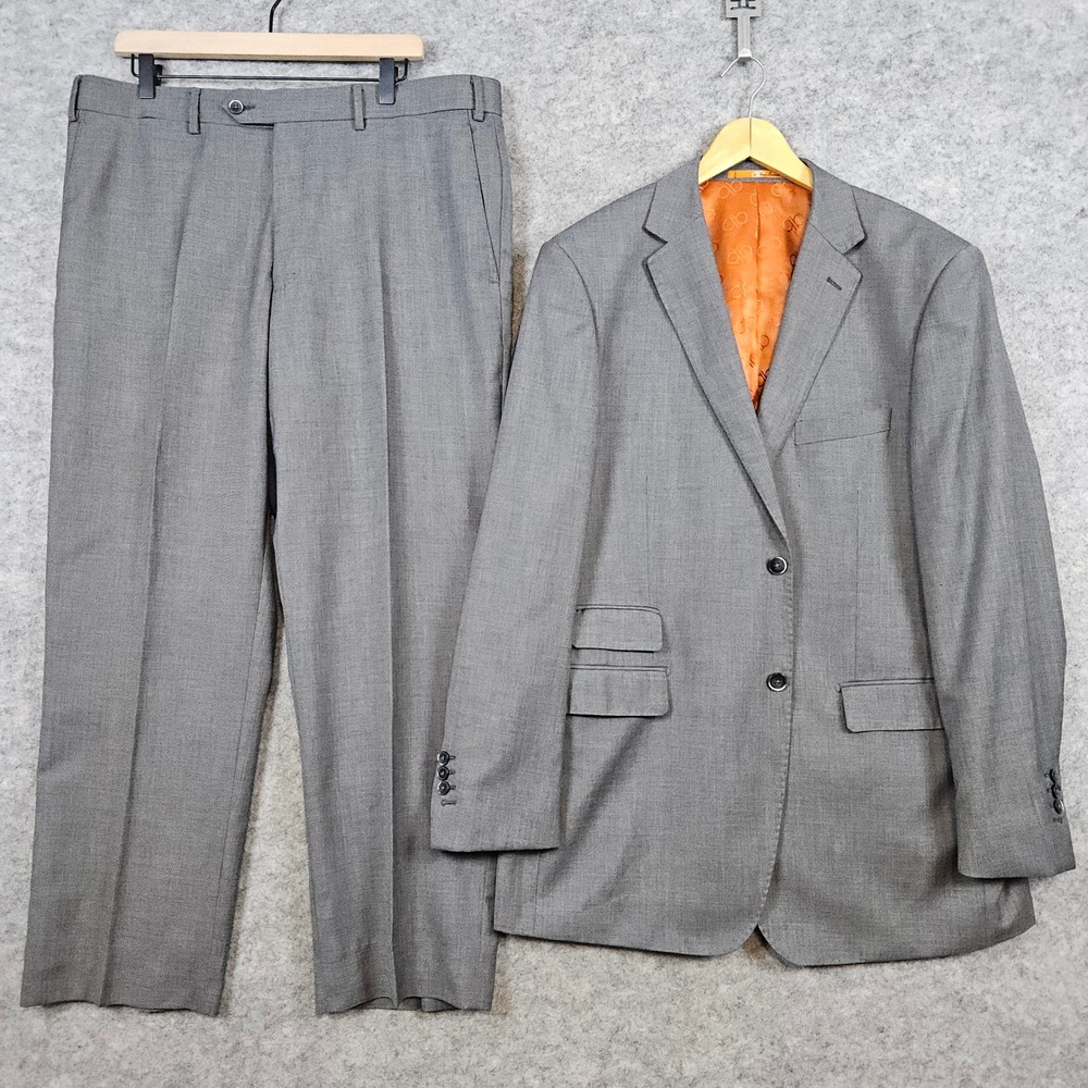 Bianco Berioni Vitale Barberis Canonico Gray 2-Pc Suit Wool/Silk 44L 38x29.5